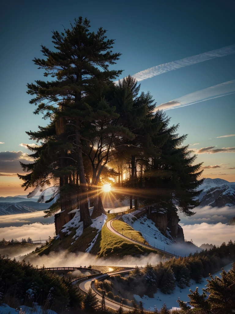 photorealistic landscape, natural landscape, naturey, Beleza Da naturey, Golden Sunset, Sky, Sky Power, Detailed Realistic Sunset, Cedars, Cedar, God's City, Heavens Realm, mountainscape, Great Mountain, Detailed Realistic Mountain, Celestial Mountain, Rivers of Waters, Sunset realism, Árvores naturey, panorama, panorama Fotorrealista, panorama Paisagem, 
Realistic panorama UltraHD, Path to Heaven, heavenly, Detailed Realistic Image 8K, 16K Photorealistic Contrast, 8K Photorealistic Sharpness, Photorealistic Colors 4K, 16K Photorealistic Shadows, 8K Photorealistic Textures, 16K Photorealistic Texture, 4K Photorealistic Light, 4K PhotoRealism, FullHD 4K Detailed Contrast, detailed sharpness FullHD 8K, detailed sharpness FullHD 4K, detailed sharpness, Detailed Colors 2K, lifelike colors, FullHD Detailed Shadows, 4K Detailed Textures, detailed texture, padoru, Natural Beauty, chic 