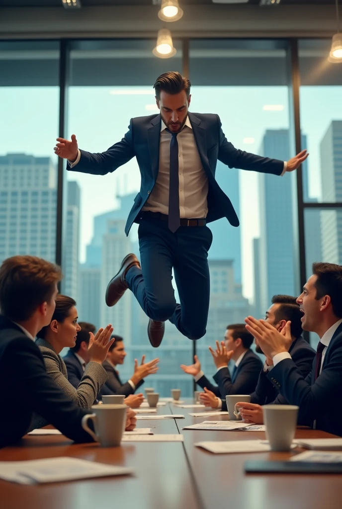 real estate agent jumping over other real estate agents