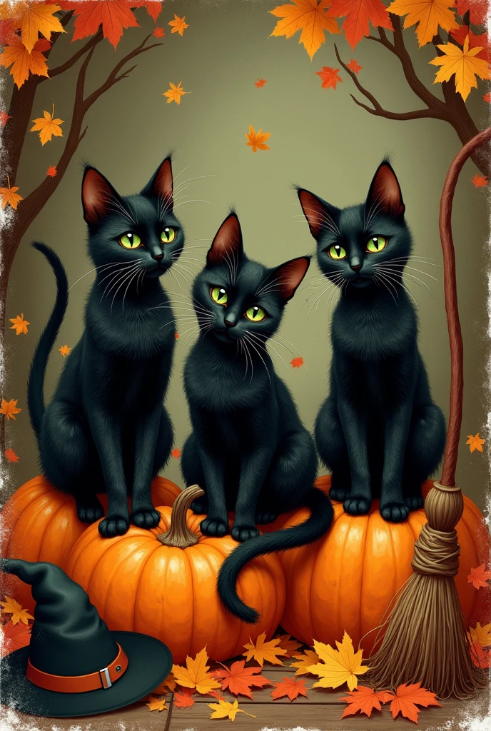 Vintage style advertising illustration of black cats