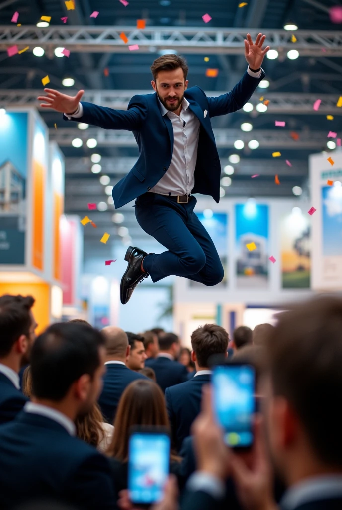 real estate agent jumping over other real estate agents