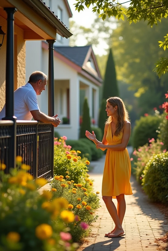 A neighbor hi fing his neighbor women from balcony 
