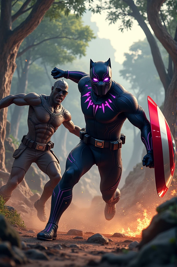 Black panther is fighting with captain America in avengers and have black dress and they are in black panther home