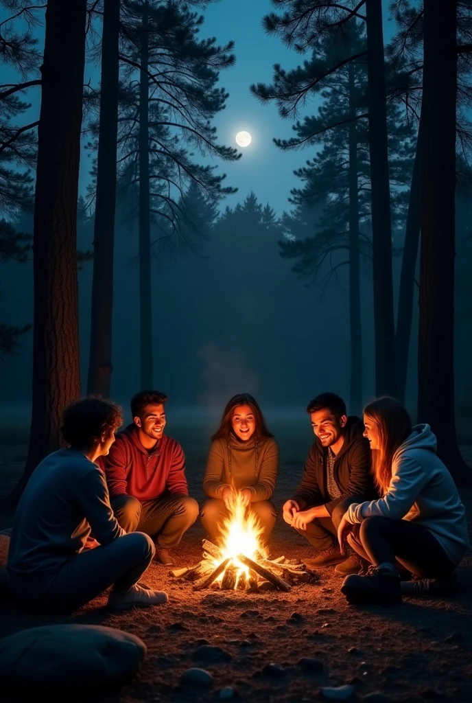 Horror story about friends around a campfire 
