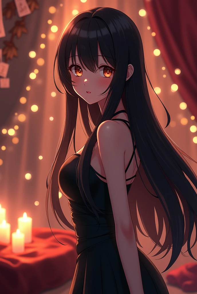Sexy balck hiar anime girl no cloth