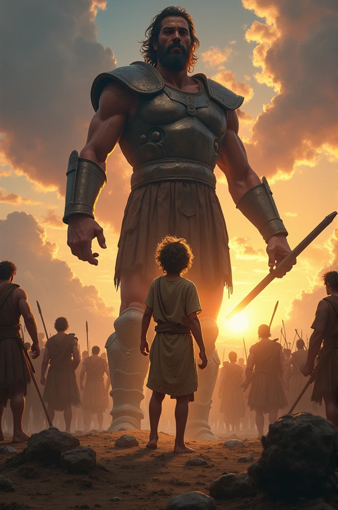 David slays the giant Goliath,, gaining fame and the envy of Saul,, who sees him as a threat to his throne..