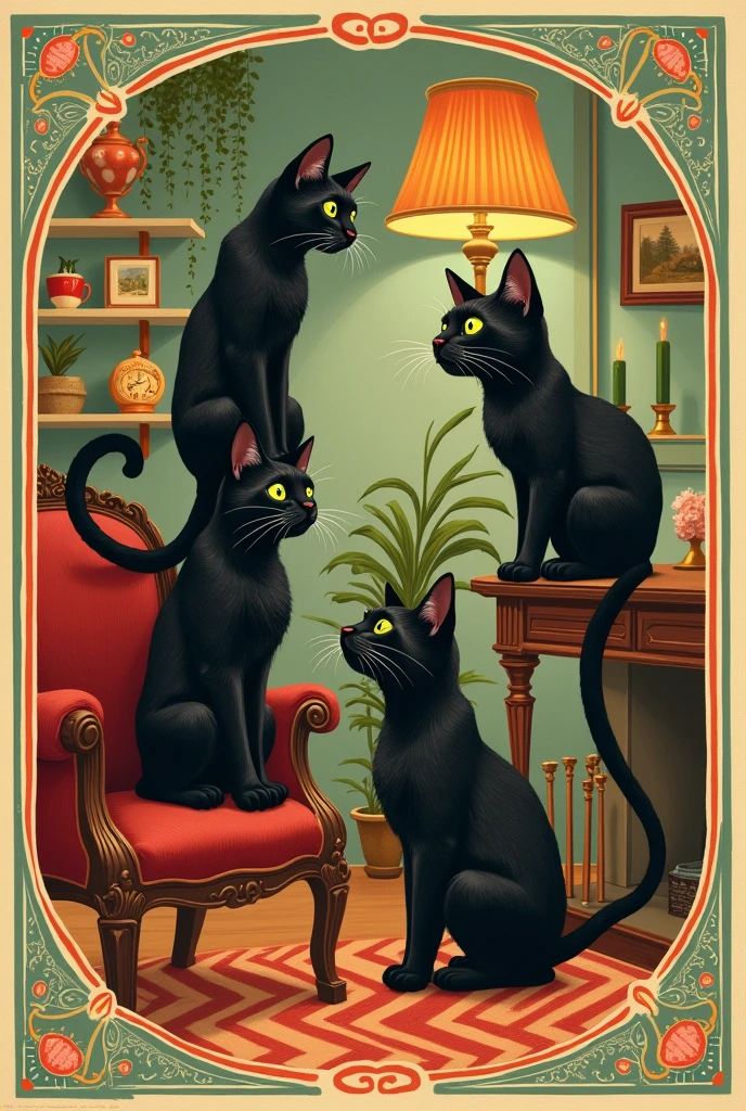 Vintage style advertising illustration of black cats