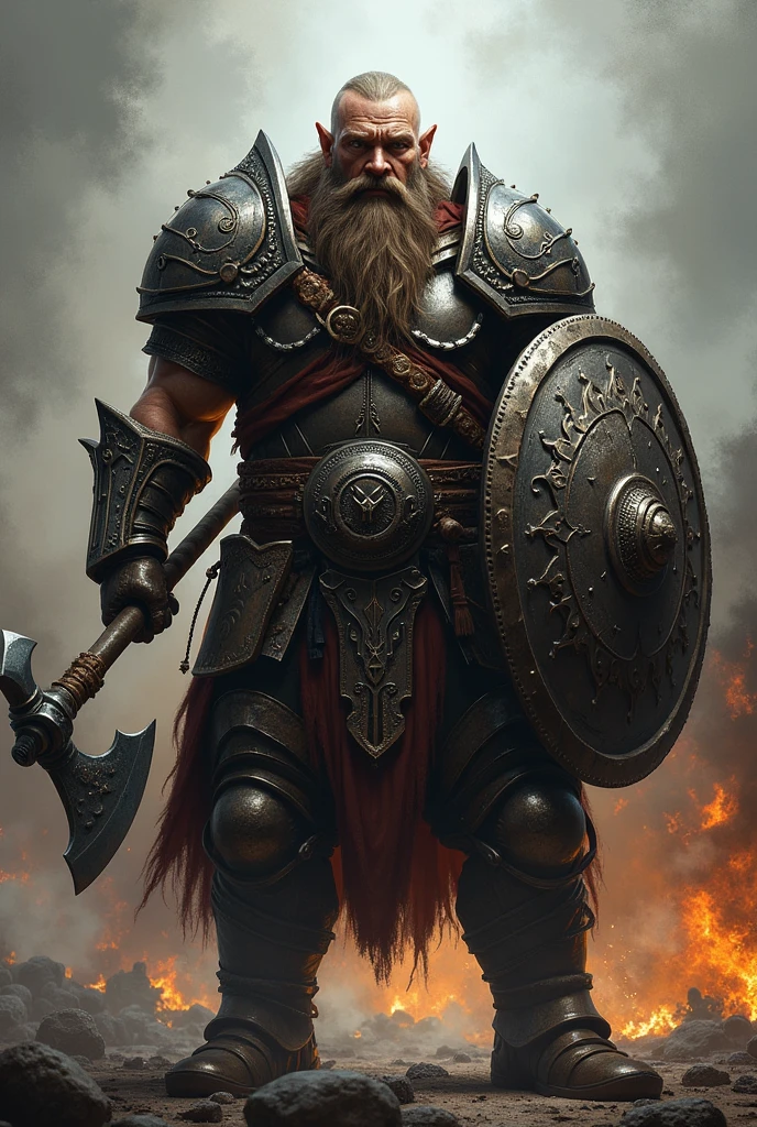 a dwarf warrior, dwarf knight, heavily armored dwarf, dwarf in shiny metal armor, dwarf with battle axe, dwarf with shield and sword, dwarf with beard, dwarf in a dark fantasy setting, dwarf warrior in an epic battle scene, intricate armor details, muscular dwarf, powerful dwarf, dwarven warrior, dwarf mercenary, dwarf berserker, dwarf soldier, rugged dwarf, (best quality,4k,8k,highres,masterpiece:1.2),ultra-detailed,(realistic,photorealistic,photo-realistic:1.37),dark fantasy art, digital painting, cinematic lighting, dynamic pose, dramatic shadows, muted color palette, gritty realism