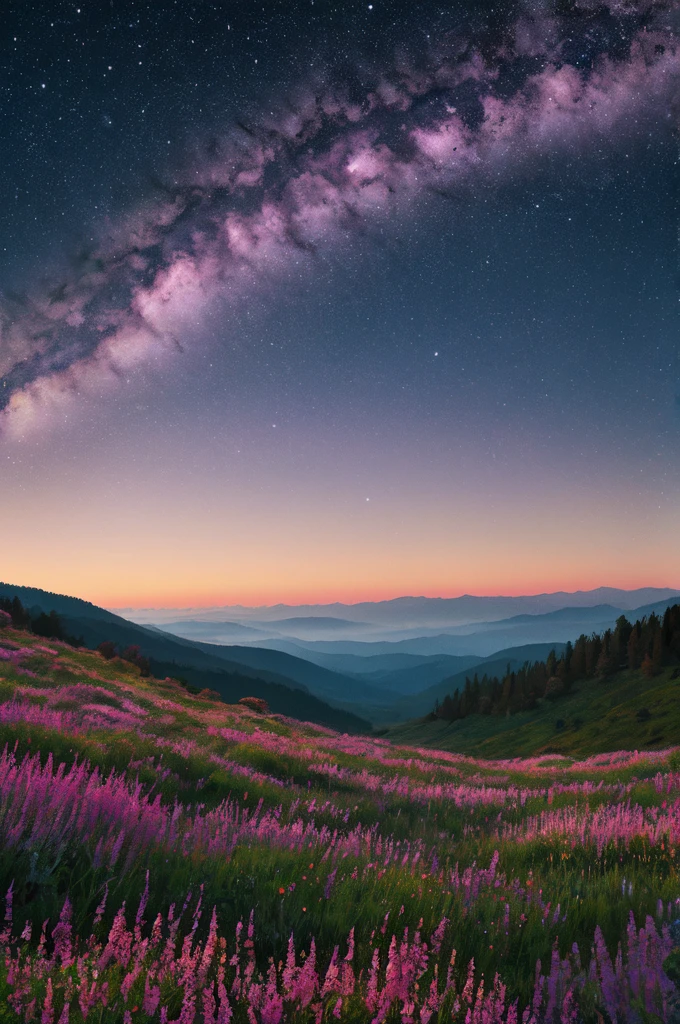 Celestial Meadow Fantasy Wallpaper in 4K quality, ethereal watercolor style, featuring a vast, open meadow under a sky painted with swirling nebulae and distant galaxies, delicate wildflowers glowing softly in the moonlight, and floating islands hovering above the horizon; cool blues and purples blending with warm golden hues, a tranquil, otherworldly ambiance, no human characters, dreamy and expansive mood --v 5 --stylize 1000