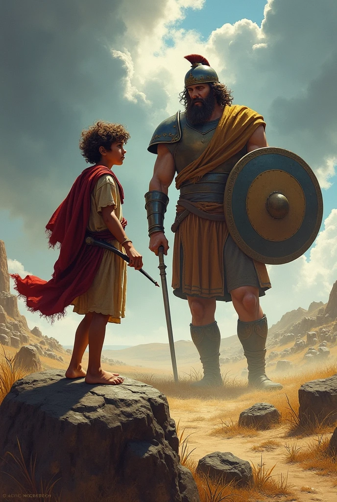David slays the giant Goliath,, gaining fame and the envy of Saul,, who sees him as a threat to his throne.. Defeated Goliath