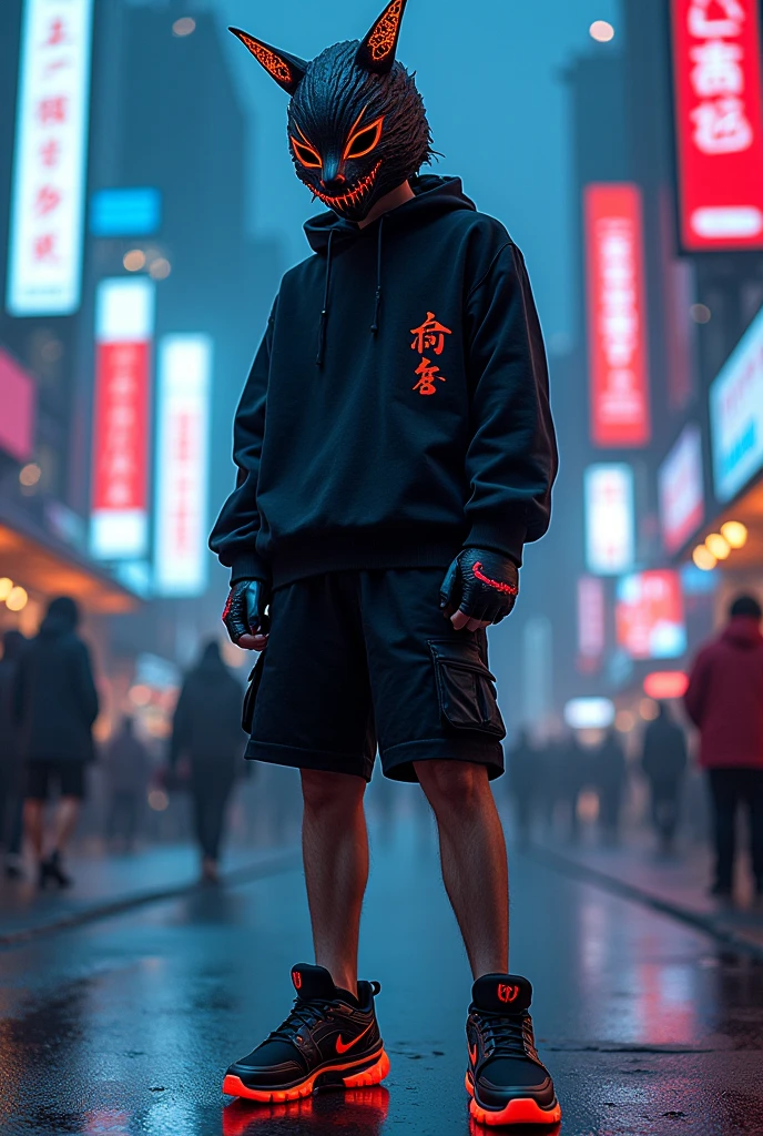 Haganezuka mask , black high neck gamer style, shorts preto, Angélical tennis