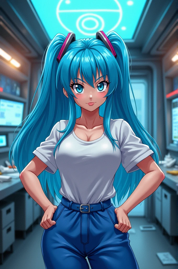 ((best quality)), ((highly detailed)), masterpiece, detailed face, beautiful face, (detailed eyes, deep eyes), (1girl), upper body, <lora:earthChan_v1:1>, earth-chan, blue eyes, multicolored hair, blue and green hair, long hair, wide hips, large breasts, nurturing smile, t-shirt, space, Earth \(planet\), the moon, the sun, (in a train station), <lora:hp-style:1>, heart-shaped pupils, symbol-shaped pupils