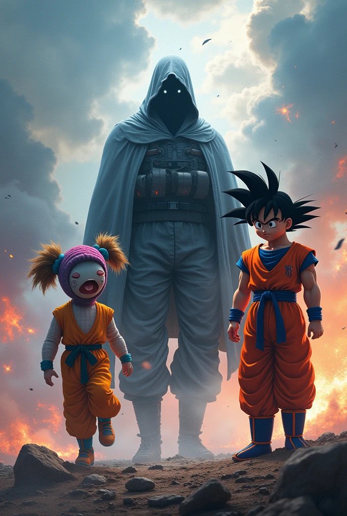 Image for group cover, with ghost call of duty character, fall guys character, Goku character.