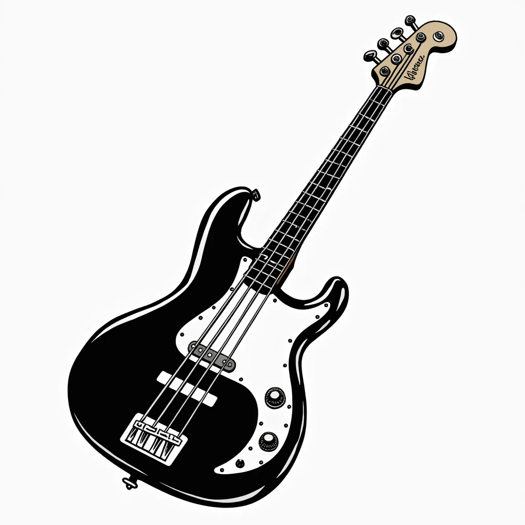 Create an image of a bass guitar in black and white