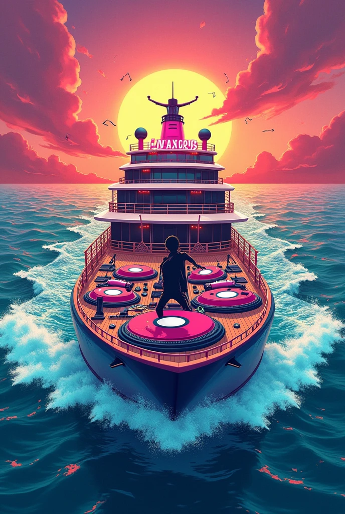 I need an artwork for a club event, the name of the party is LOVE ON DECKS, it's a pun of cruise ship and DJ turn tables