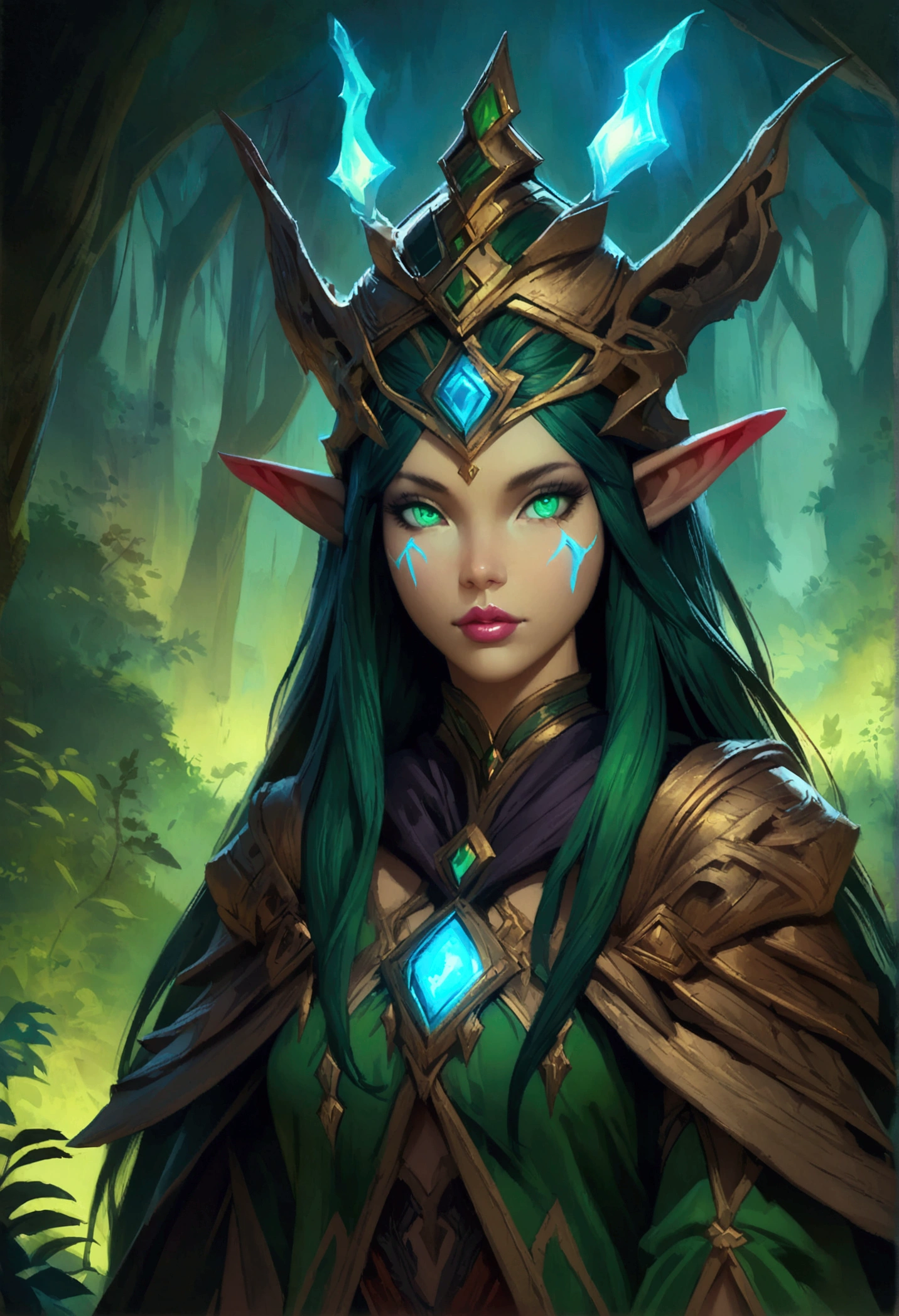 A high fantasy elf wizard, detailed fantasy character, beautiful detailed eyes, beautiful detailed lips, extremely detailed face and features, long eyelashes, detailed fantasy clothing, fantasy magic, mystical glowing runes, detailed fantasy environment, lush forest background, cinematic lighting, dramatic atmosphere, vibrant colors, digital art, artstation, concept art style