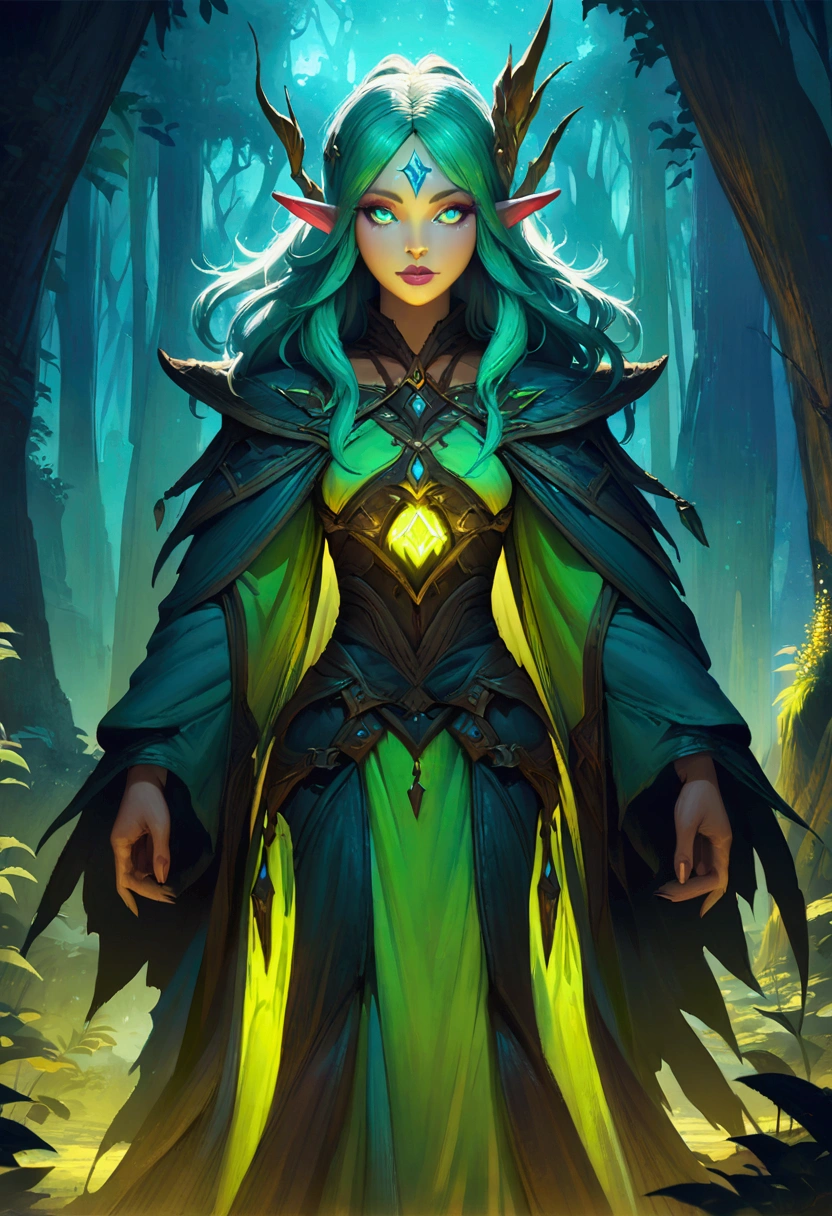 A high fantasy elf wizard, detailed fantasy character, beautiful detailed eyes, beautiful detailed lips, extremely detailed face and features, long eyelashes, detailed fantasy clothing, fantasy magic, mystical glowing runes, detailed fantasy environment, lush forest background, cinematic lighting, dramatic atmosphere, vibrant colors, digital art, artstation, concept art style