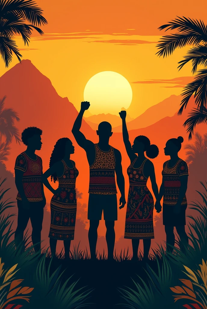 Several slaves watching the sunset