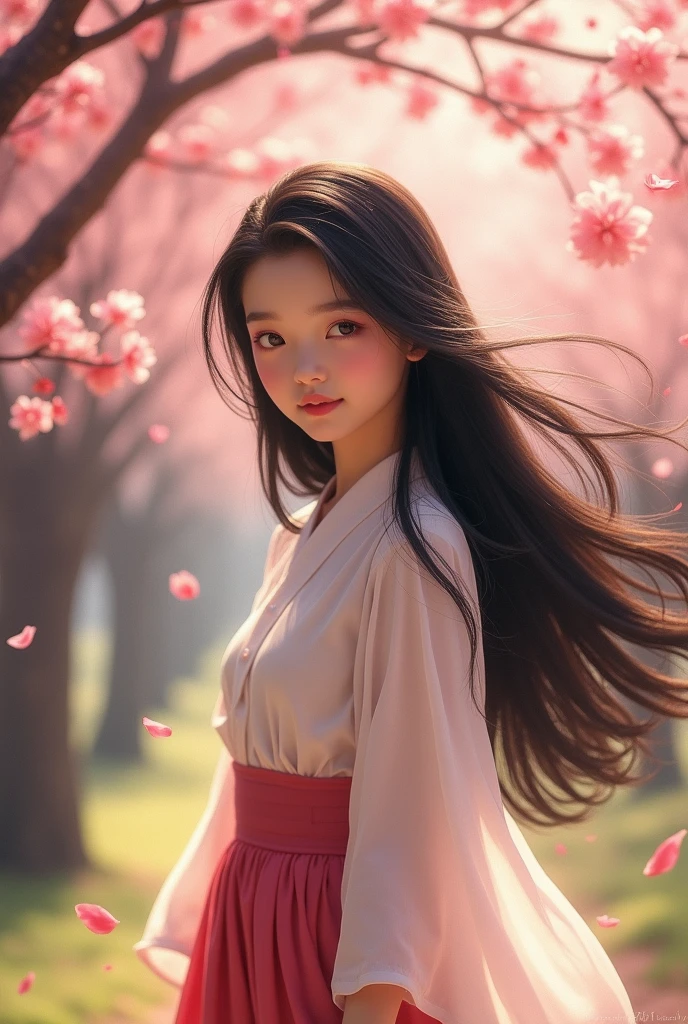 An oriental girl, black hair, naked
