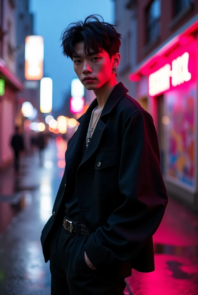 Hot picture of Felix from stray kids in black hair freckles and black outfit Felix from stray kids pretty Felix