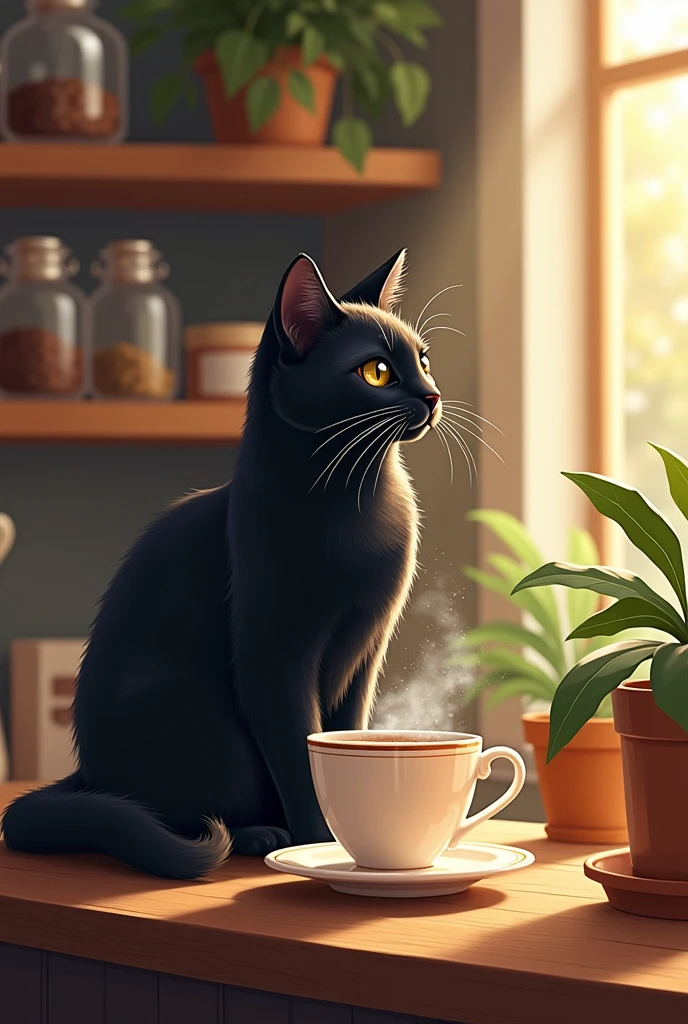 Black cat coffee illustration 