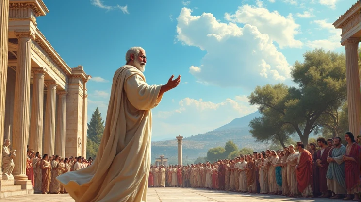 Antigua Grecia,parthenon,Socrates teaching philosophy to Roman citizens at the Forum, oils