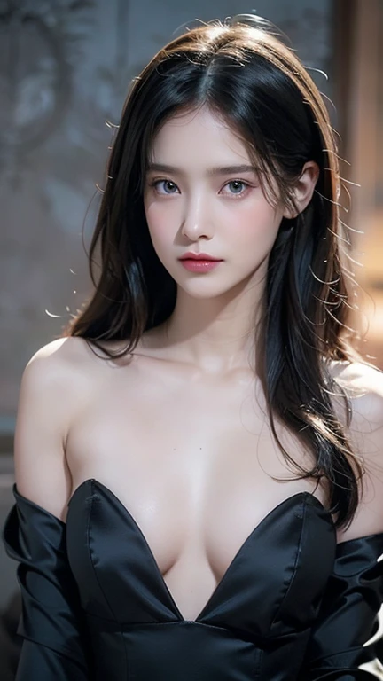 full body masterpiece, ultra realistic, 16k, high quality, incredibly detailed, dream aesthetic, dream atmosphere, cinematic, (sharp focus : 1.5), (photorealistic : 1.3), gothic (Gorgeous gothic girl), Ai Uehara, defined jaw, square face, wonderful gothic girl (enchanting seductress), cinematic, detailed, 16k sharp focus, realistic. wonderful. Seductive (evil). black hair (realistic texture), highlighted, silky and shiny hair, detailed hair (realistic), (natural). wonderful detailed face (enchanting seductress). blushed cheekbones (rosy cheeks), tanned skin, (white skin) alabaster skin that seems to glow ethereally. Her attire is gothic. Voluptuous shape. turquoise blue eyes (evil eyes look). a symmetrical face ::2 gothic clothes + ArtStation Trends + fantasy art + realistic cloth + fractals in the background, loose hair --aspect 9:21 – enhance your unearthly beauty. realistic skin texture, pale white skin illuminated. realistic perfect shading. absurd, realistic textures. alone, alone, 1 girl. Looking at the viewer. muscular female body, hot body, toned body, defined muscles. big natural breasts, cleavage. pantyhose, gothic (black) dress (realistic texture). In different positions at different angles. Bedroom background. incredibly real, best quality, photorealistic.