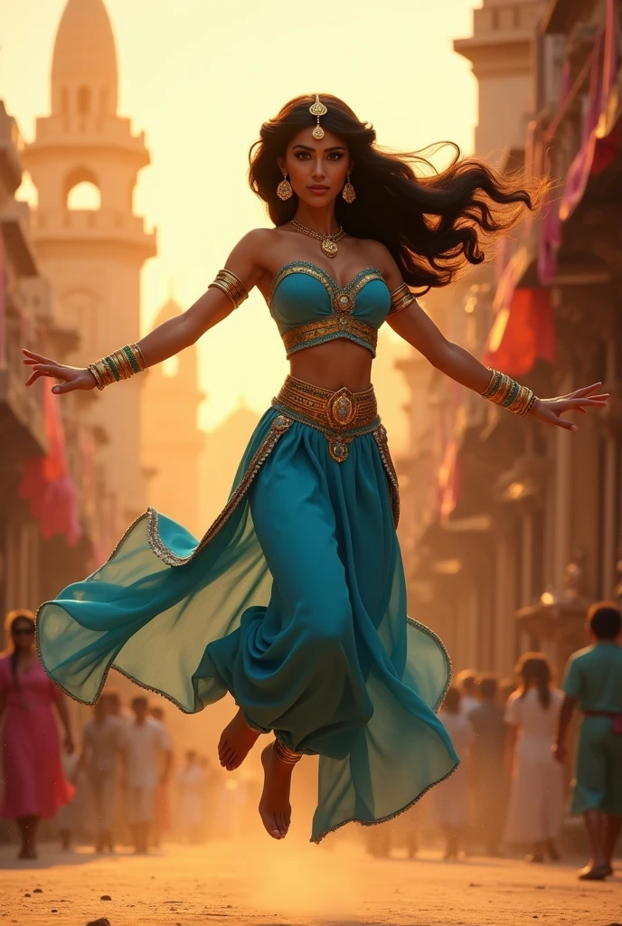 Stunning Princess Jasmine, photo in 8k, in action, cinematic.