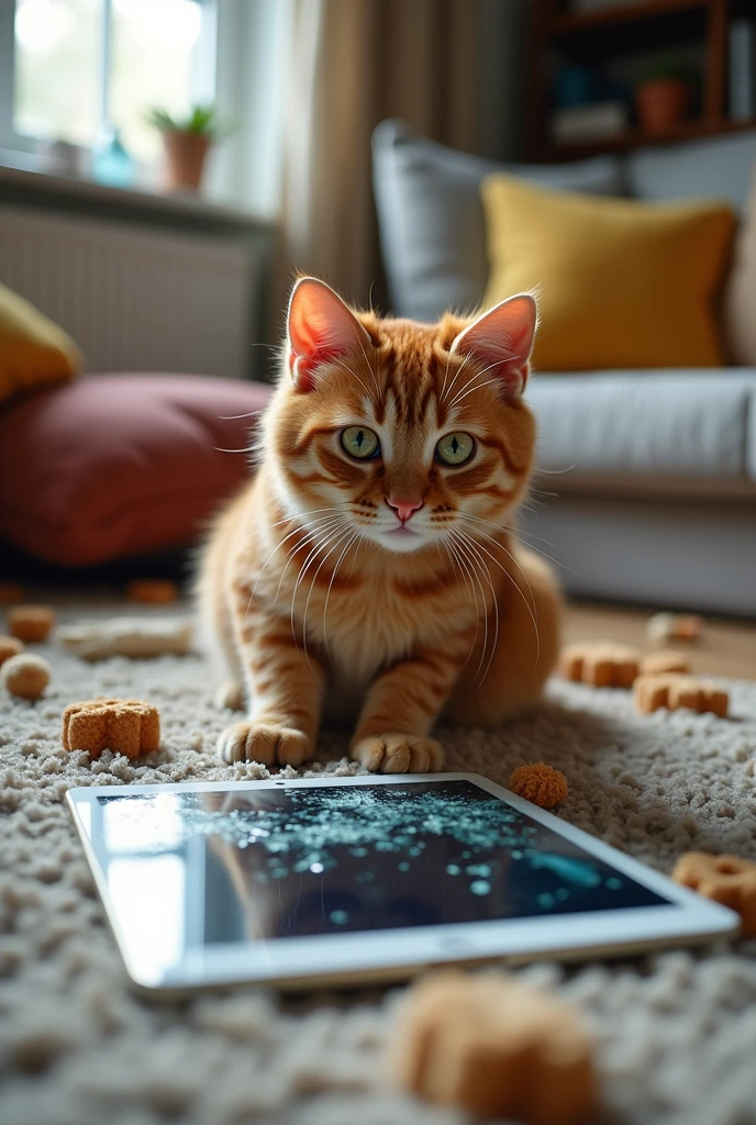 An orange cat that broke his ipad  HE BROKE THE IPAD