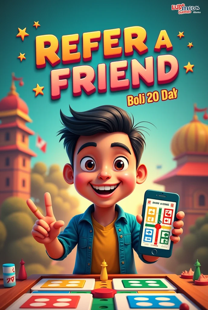 Create a image Facebook ads, like refer bonus 20 and ludo related Bangladesi