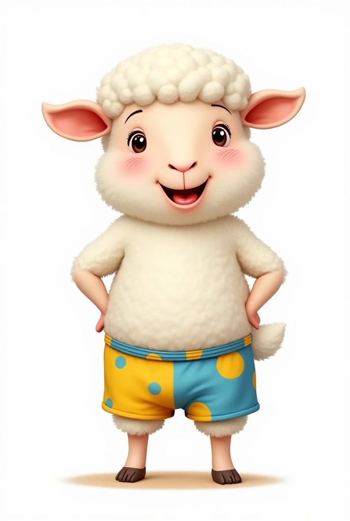 Drawing of a sheep wearing swimming trunks on a white background