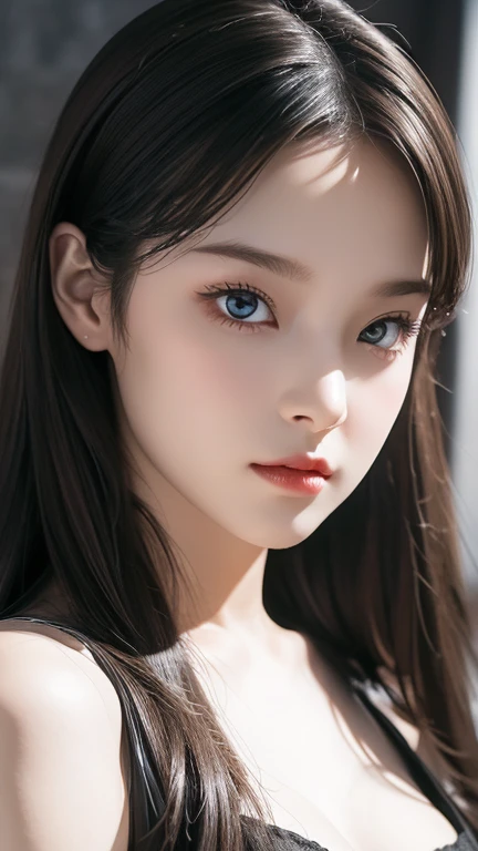 full body masterpiece, ultra realistic, 16k, high quality, incredibly detailed, dream aesthetic, dream atmosphere, cinematic, (sharp focus : 1.5), (photorealistic : 1.3), gothic (Gorgeous gothic girl), beautiful girl, defined jaw, square face, wonderful gothic girl (enchanting seductress), cinematic, detailed, 16k sharp focus, realistic. wonderful. Seductive (evil). black hair (realistic texture), highlighted, silky and shiny hair, detailed hair (realistic), (natural). wonderful detailed face (enchanting seductress). blushed cheekbones (rosy cheeks), tanned skin, (white skin) alabaster skin that seems to glow ethereally. Her attire is gothic. Voluptuous shape. turquoise blue eyes (evil eyes look). a symmetrical face ::2 gothic clothes + ArtStation Trends + fantasy art + realistic cloth + fractals in the background, loose hair --aspect 9:21 – enhance your unearthly beauty. realistic skin texture, pale white skin illuminated. realistic perfect shading. absurd, realistic textures. alone, alone, 1 girl. Looking at the viewer. muscular female body, hot body, toned body, defined muscles. big natural breasts, cleavage. pantyhose, gothic (black) dress (realistic texture). In different positions at different angles. Bedroom background. incredibly real, best quality, photorealistic.  