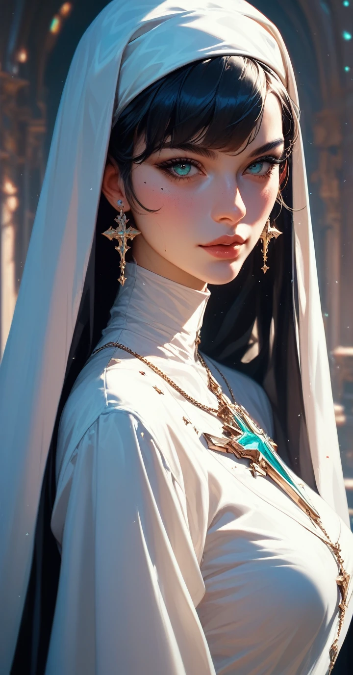 Cinematic Highly colored painting Realistic portrait, (((Masterpiece, Best quality, photograph realistic))), (Shiny skin), hyper HD, 8K wallpaper, high resolution, Perfect anatomy, Slender hands and fingers, Cinematic lighting, Award-winning, Extremely detailed skin, extra detailed face, Eyes with beautiful details, Carl Zeiss 85 mm F/1.4, Break, (((1 woman,  mature old grandma, pale, slim, slender, small breasts, flat chested, wrinkles:1.3, expression wrinkles:1.31))), ((white:1.2 very long straight hair, hair bangs, silver eyes, cheek mole)) (colonial puritan lady) dressing in (black puritan gowns from 1700s).
