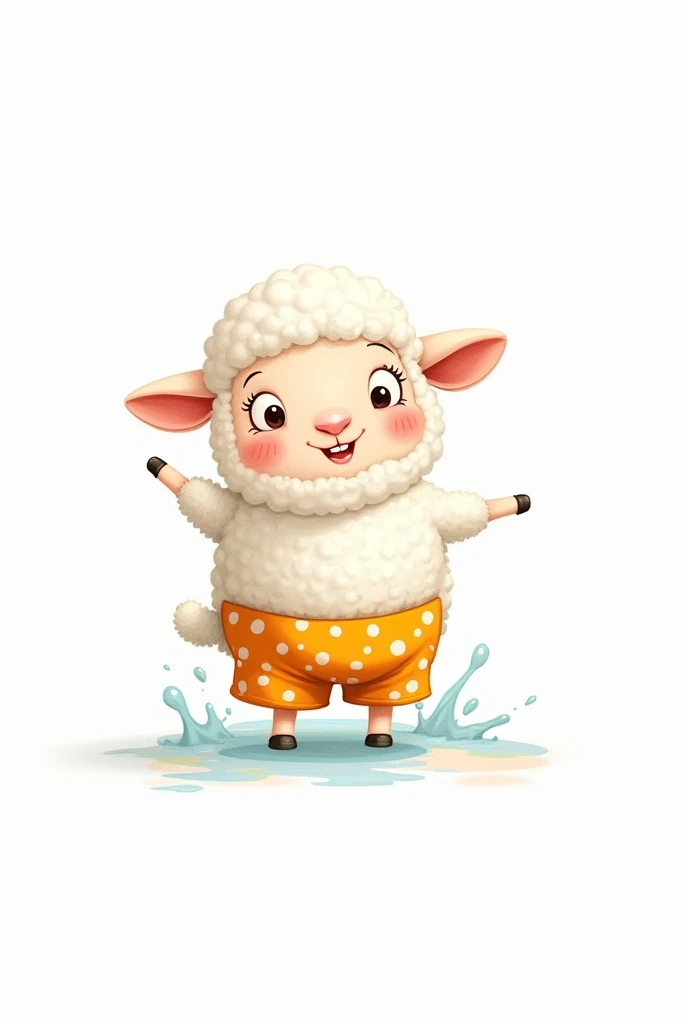Drawing of a sheep wearing swimming trunks on a white background