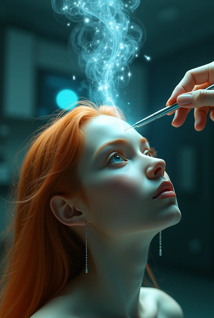 Needle injecting a message into a head