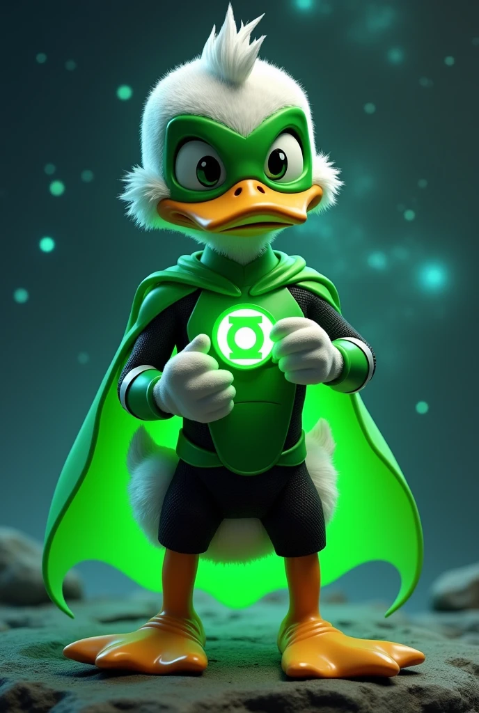 Does the adult Lucas the Duck from Looney Tunes have the Green Lantern costume? , humanoid form ( in 3d style)