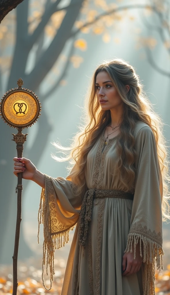 create a witch; highlighting the sign of Virgo; with dry leaves