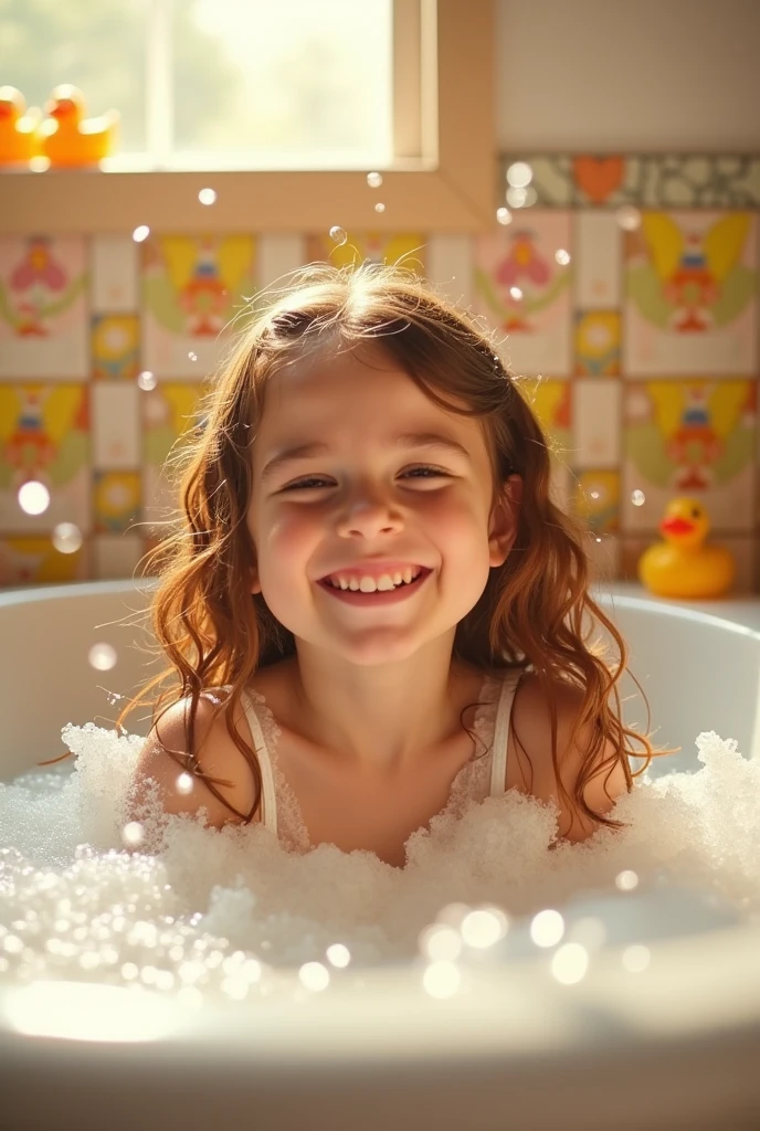 10 year old girl bathing. Beautiful 4k 