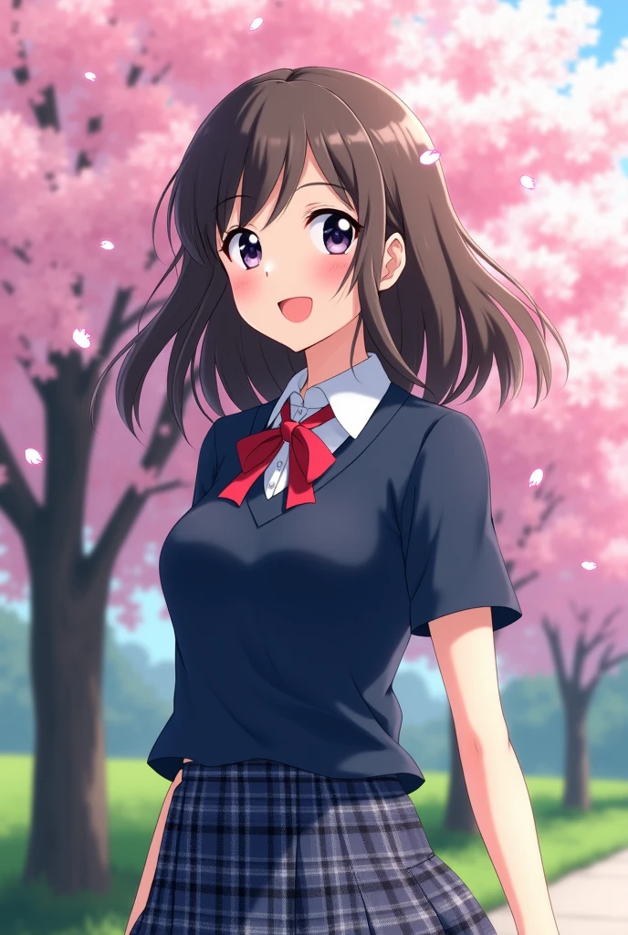 A beautiful Japanese high school girl with a cute smile。