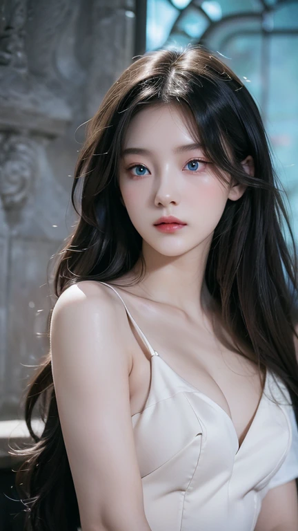full body masterpiece, ultra realistic, 16k, high quality, incredibly detailed, dream aesthetic, dream atmosphere, cinematic, (sharp focus : 1.5), (photorealistic : 1.3), gothic (Gorgeous gothic girl), beauty female, defined jaw, square face, wonderful gothic girl (enchanting seductress), cinematic, detailed, 16k sharp focus, realistic. wonderful. Seductive (evil). black hair (realistic texture), highlighted, silky and shiny hair, detailed hair (realistic), (natural). wonderful detailed face (enchanting seductress). blushed cheekbones (rosy cheeks), tanned skin, (white skin) alabaster skin that seems to glow ethereally. Her attire is gothic. Voluptuous shape. turquoise blue eyes (evil eyes look). a symmetrical face ::2 gothic clothes + ArtStation Trends + fantasy art + realistic cloth + fractals in the background, loose hair --aspect 9:21 – enhance your unearthly beauty. realistic skin texture, pale white skin illuminated. realistic perfect shading. absurd, realistic textures. alone, alone, 1 girl. Looking at the viewer. muscular female body, hot body, toned body, defined muscles. big natural breasts, cleavage. pantyhose, gothic (black) dress (realistic texture). In different positions at different angles. Bedroom background. incredibly real, best quality, photorealistic.