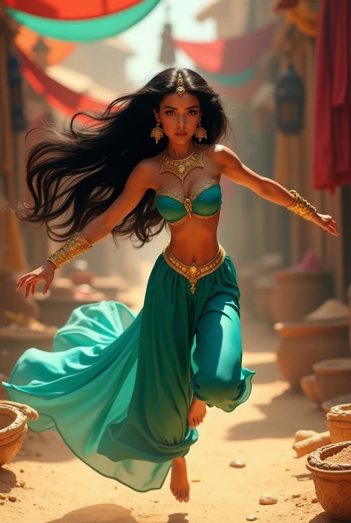 Stunning Princess Jasmine, photo in 8k, in action, cinematic.