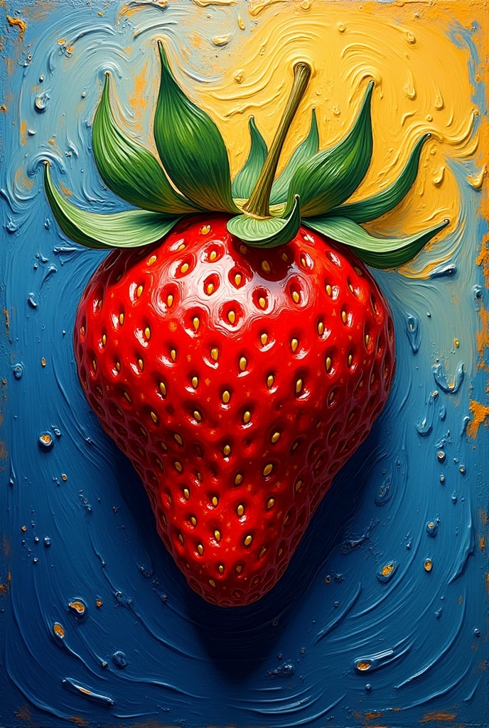 Strawberry in the style of Van Gogh brushstrokes