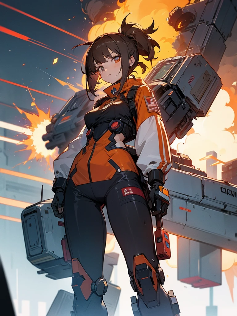 Girl Mecha and explosion city cyberpunk