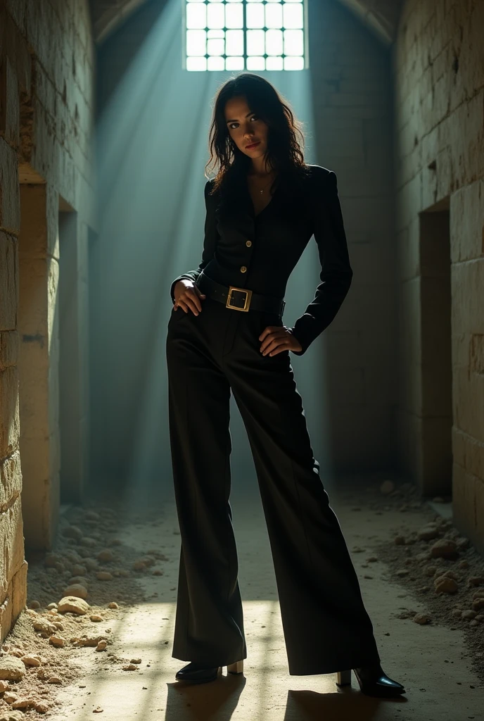 Mischief Cop in an Abandoned Prison • Prompt: Preity wears the Mischief Cop outfit (B5101) and poses in an abandoned prison cell. Her pose is dominant, while she leans forward slightly and puts one hand on her hip. The harsh light from the cell window casts dramatic shadows on the walls.
• Details: ISO 800, f/2.8, 1/100s, 50mm focal length, Harsh side lighting