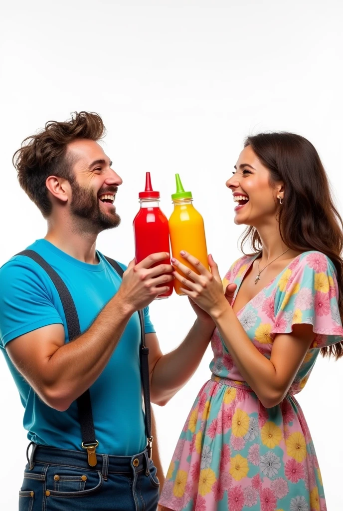 A drawing of two people toasting with baby bottles against a white background
