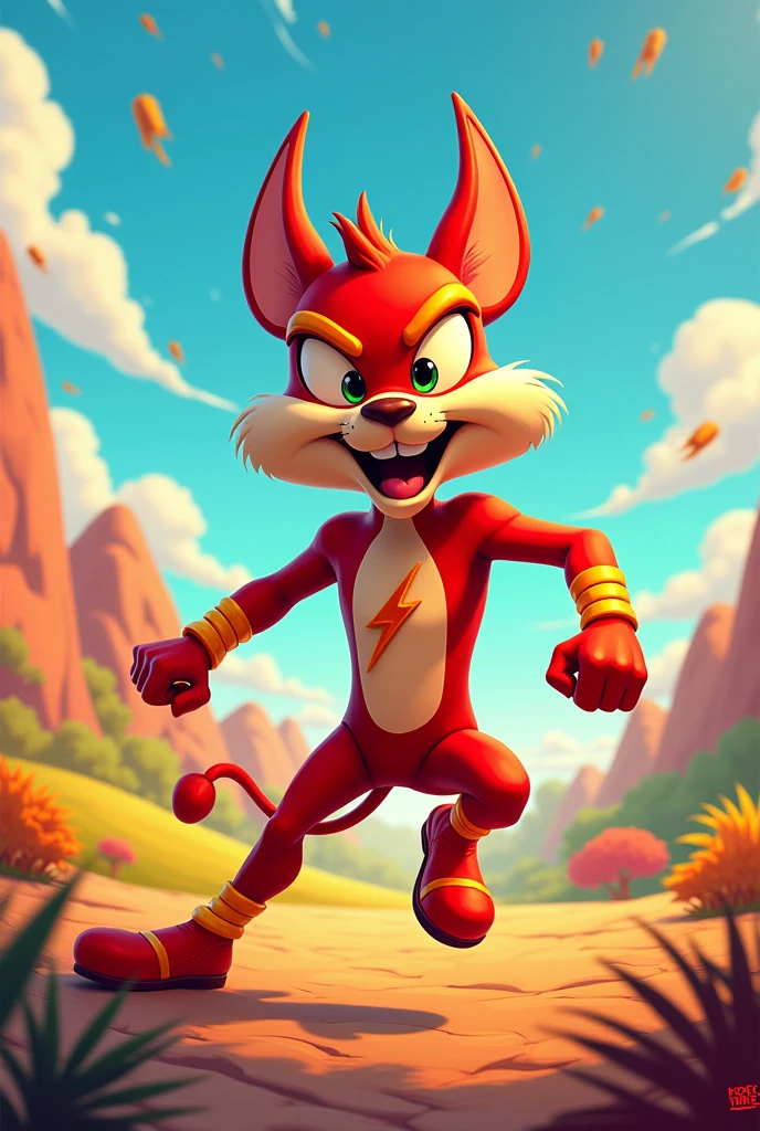 Have the adult Tasmanian devil from the luney toons with the full body flash suit , humanoid form ( Pixar style)