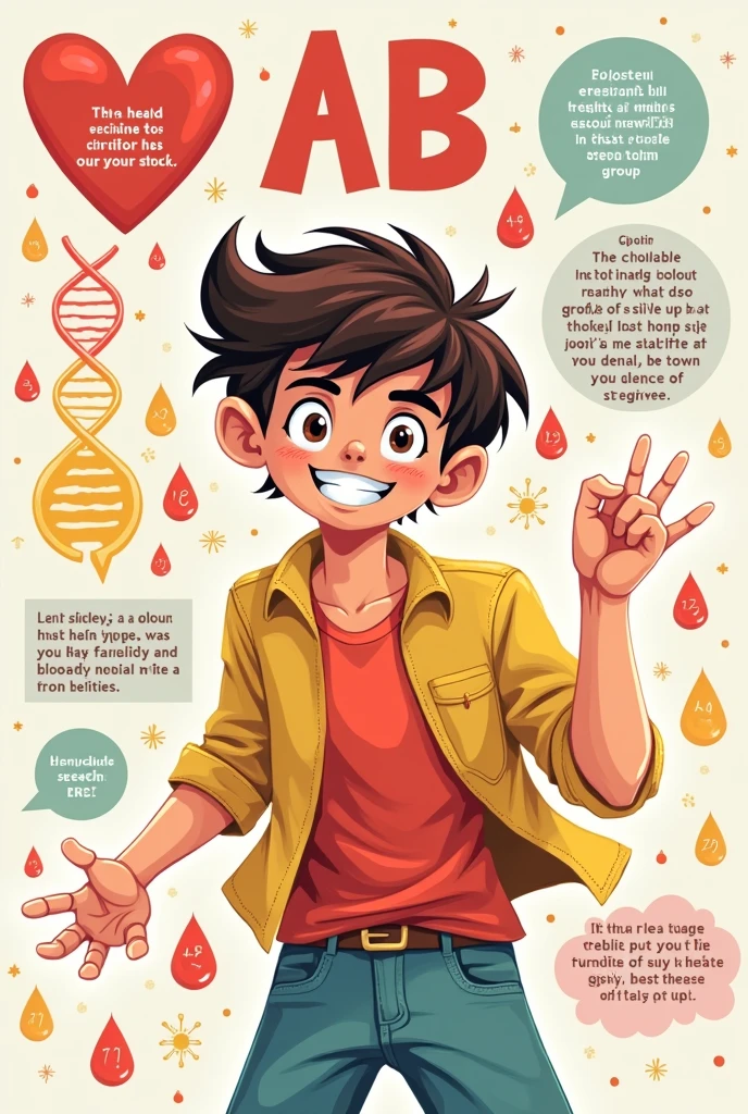 Person of approximately 20 years old with AB blood type animated and more elaborate for infographic