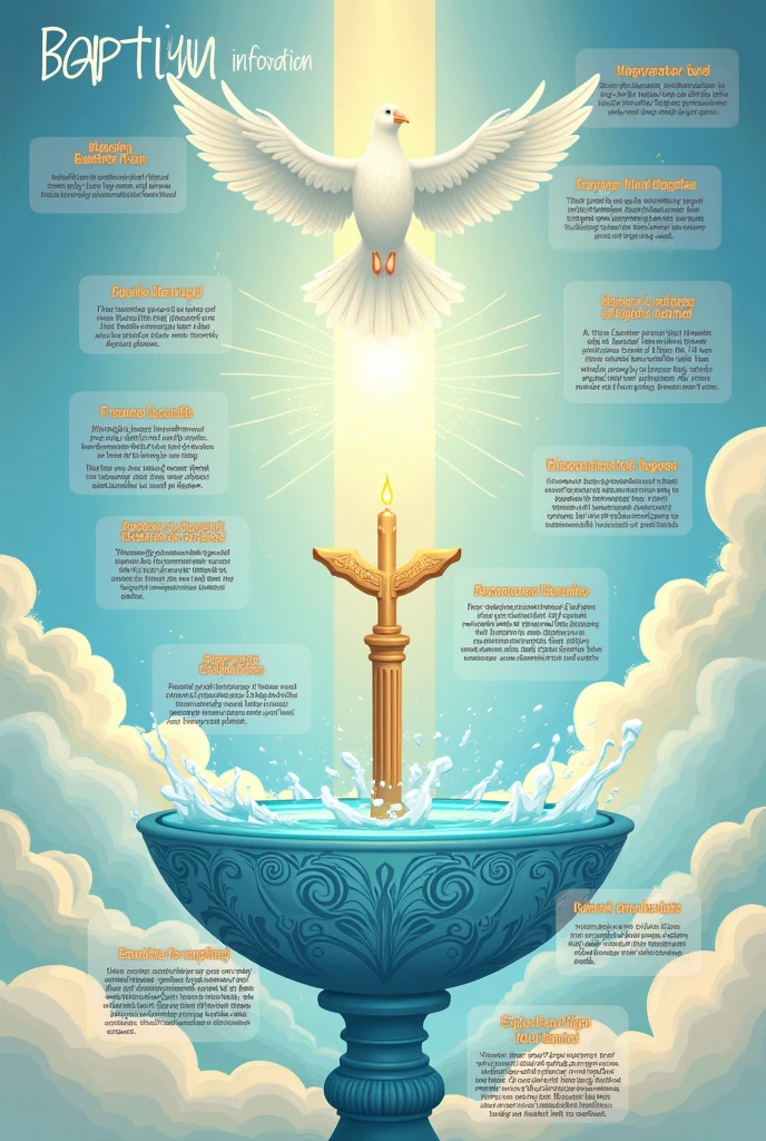 An infographic about baptisms with its concepts , symbols , Elements, Rites , signs
