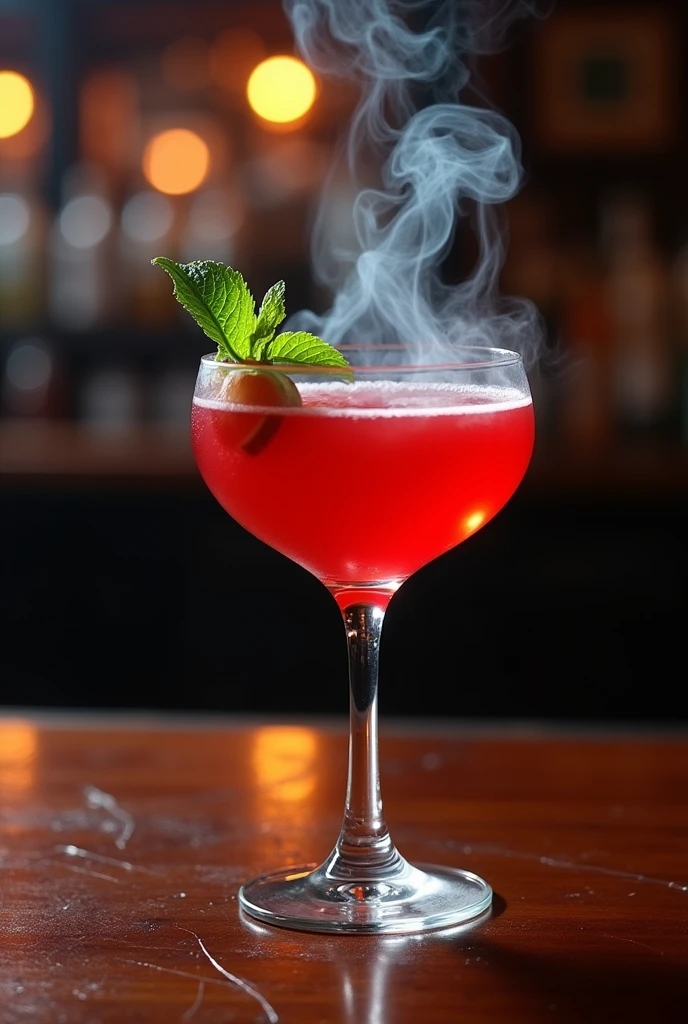 Smoke comes out of the red drink