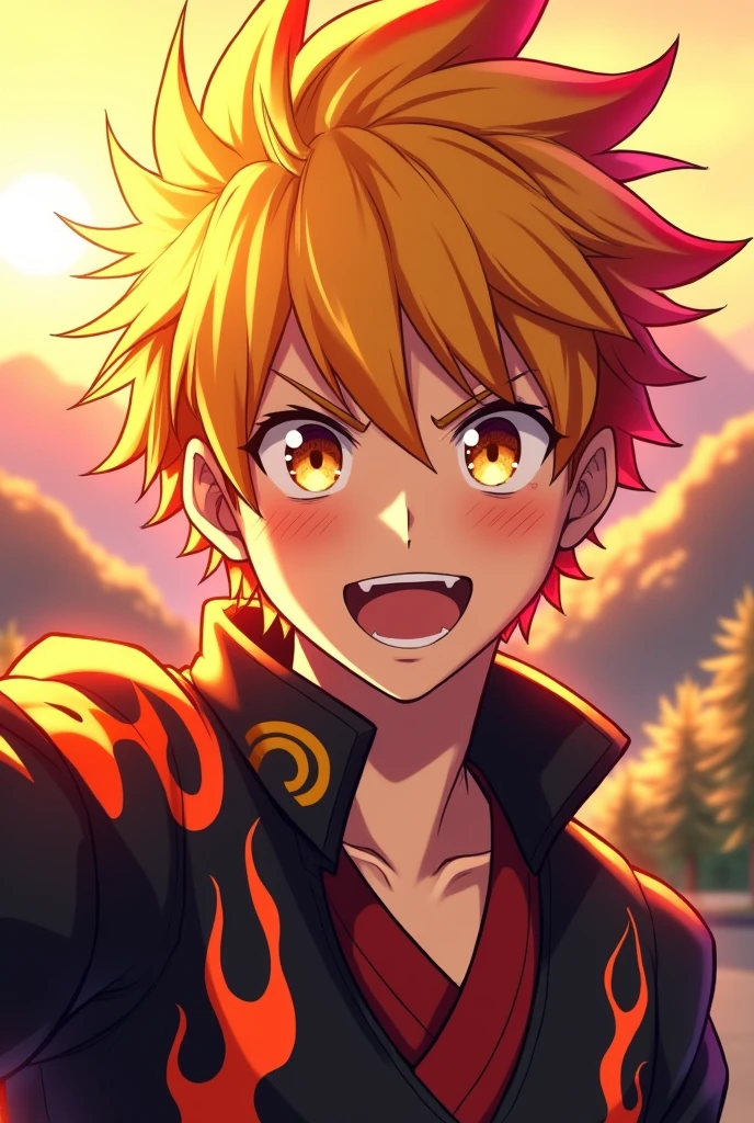 can you create a selfie of Kyojuro Rengoku smiling?