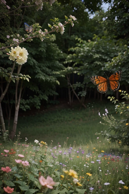 photo with flowers and butterflies in the background